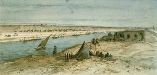 Der Suezkanal, aus einem Souveniralbum zur Erinnerung an die Reise von Kaiserin Eugenie (1827-1920) zur Einweihung 1869